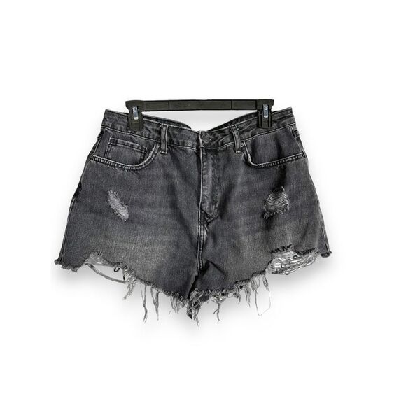 High waisted Destroyed Black Denim Shorts - Picture 1 of 5